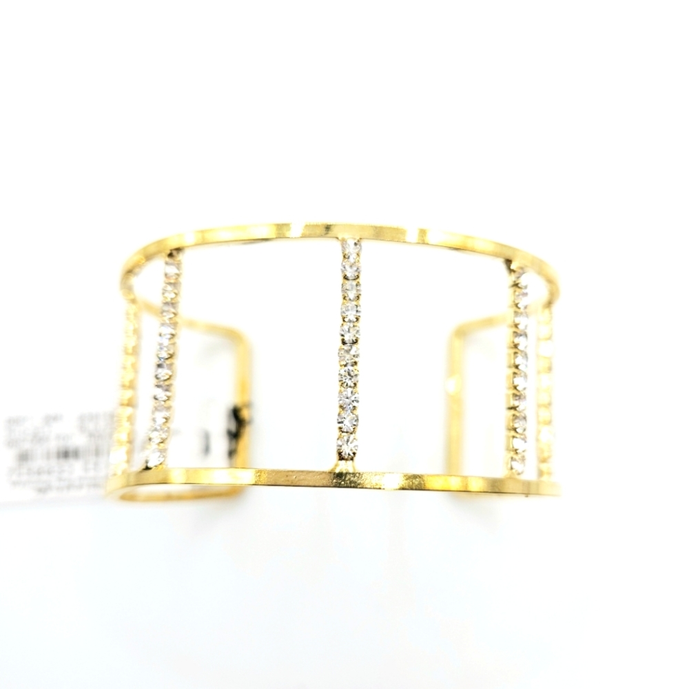 Gold Tone Cuff Bracelet with Crystals for Sensitive Skin New